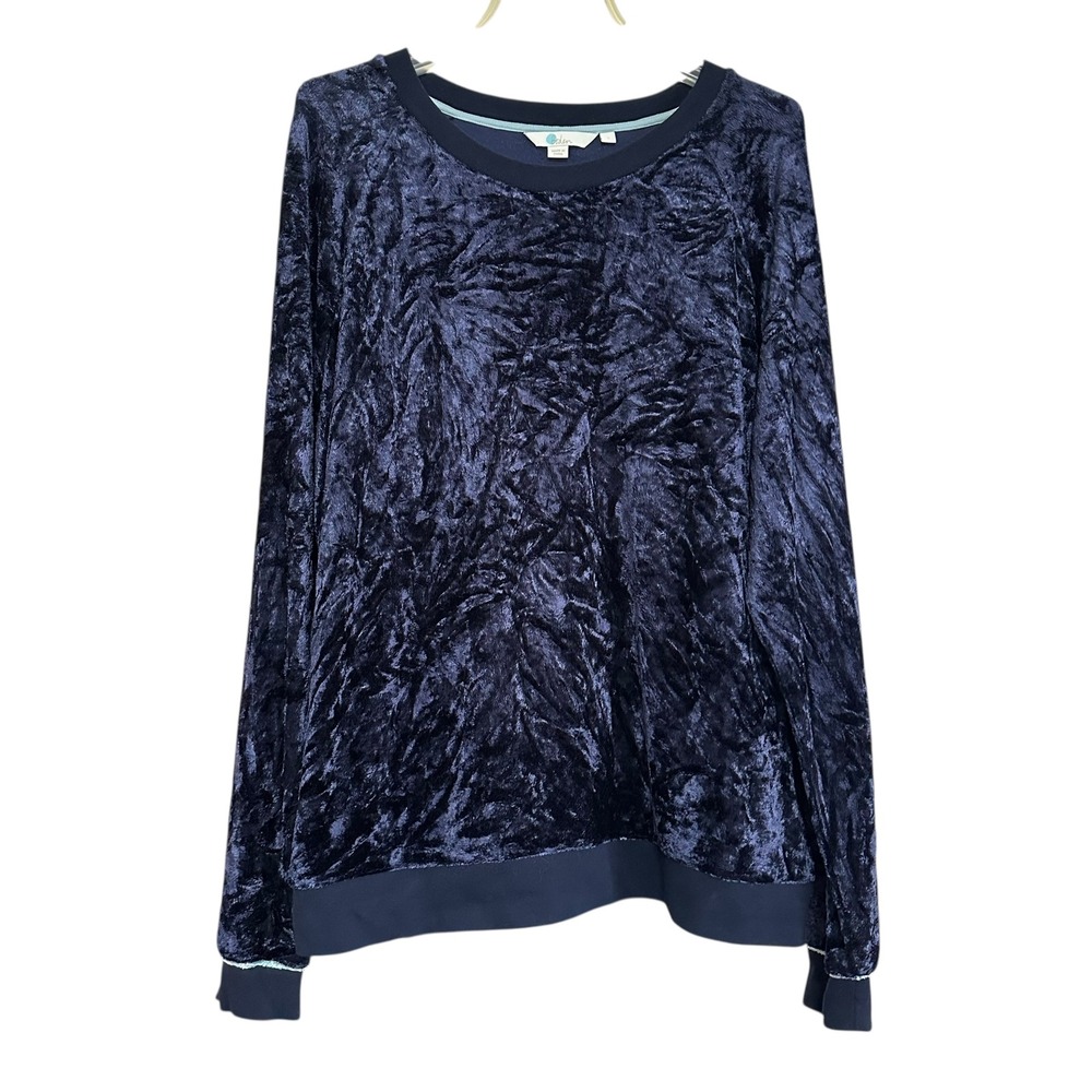 Boden Crushed Velvet Crewneck Long Sleeve Sweatshirt Navy Blue L‎ Casual Comfy